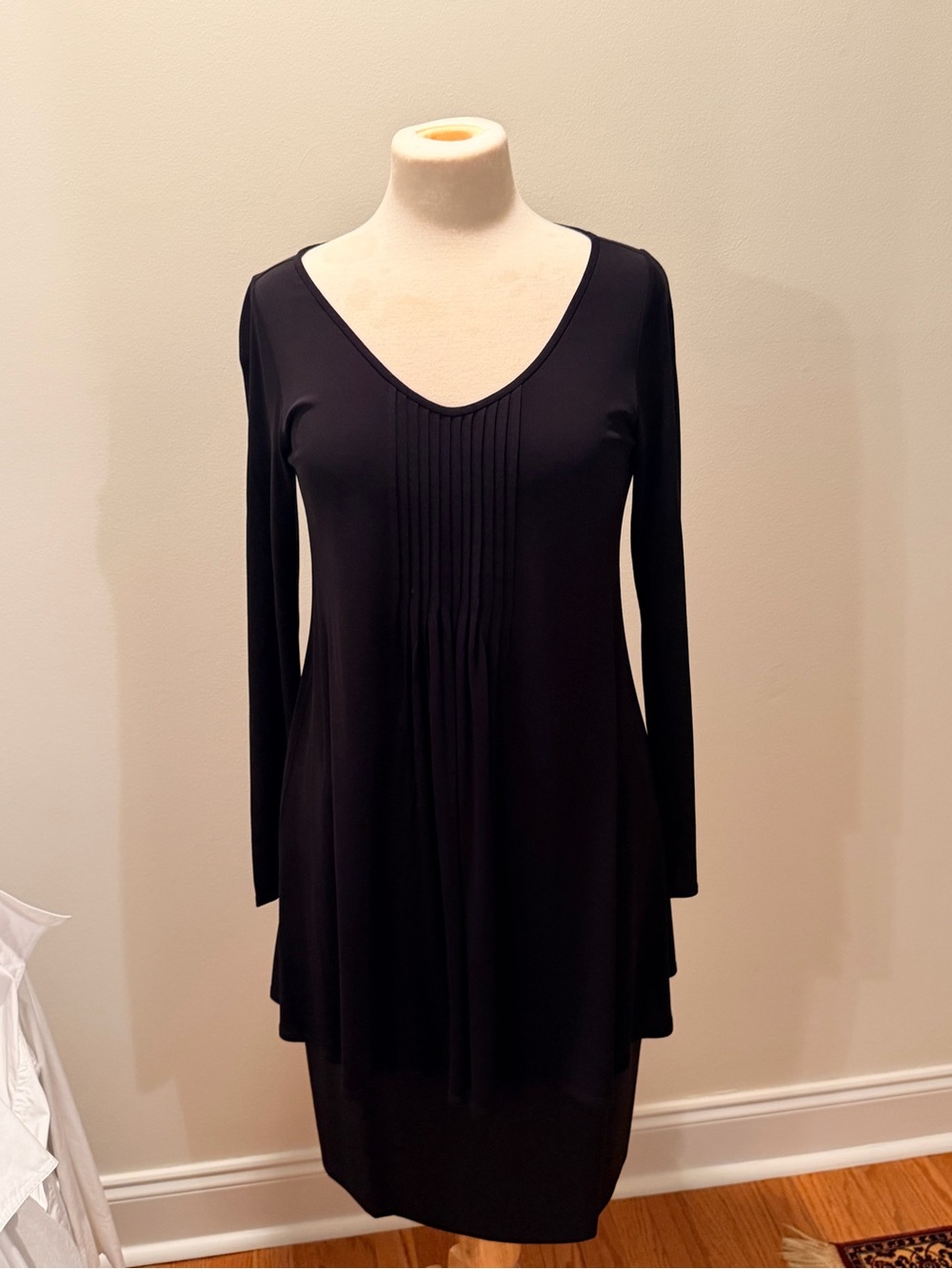 Eileen Fisher Black V-Neck Pintuck Tunic